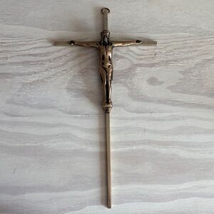 VTG Brass Two-Tone Metal Crucifix Wall Cross with Hanging Hook